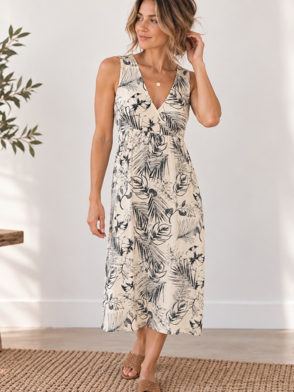Old Ranch Organic Cotton Tropical Empire Waist Midi Dress
